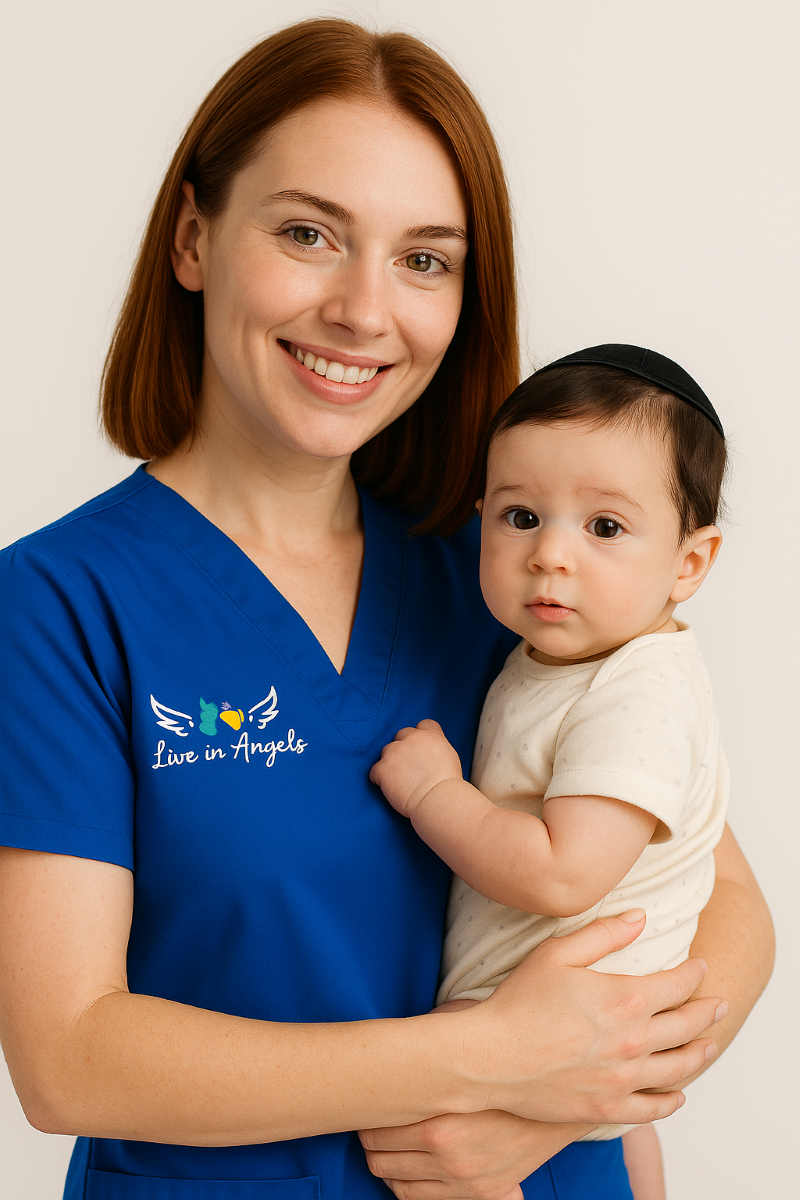 A caregiver supporting a newborn with gentle, attentive care